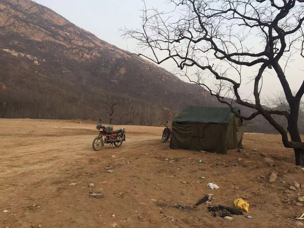 黄金寨 · 致活水厂,在建现场 · 山体与保留的古树 · 2016