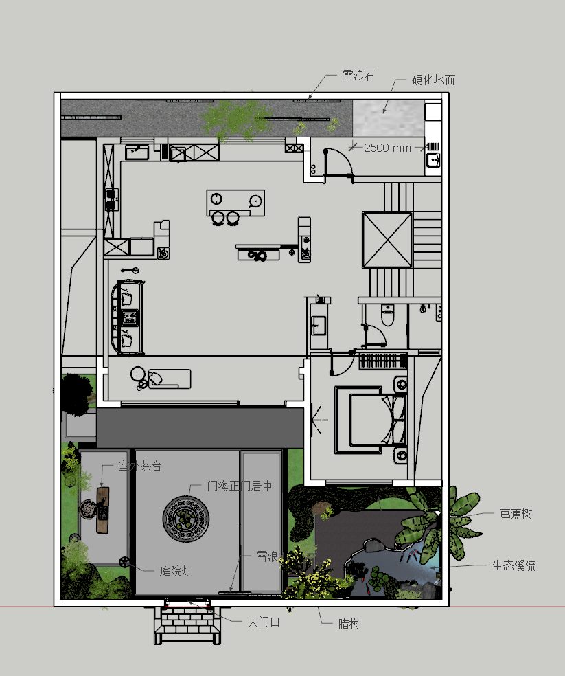 江堤春晓 · 庭院水景,平面布置图 · 功能与动线