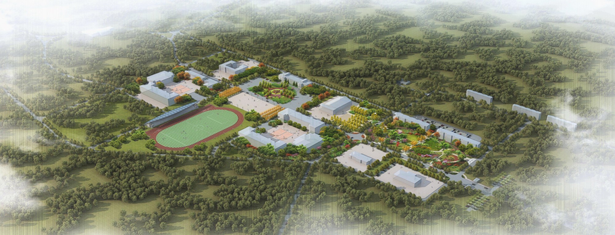 石家庄步兵学院,设计效果图 · 校园景观鸟瞰
