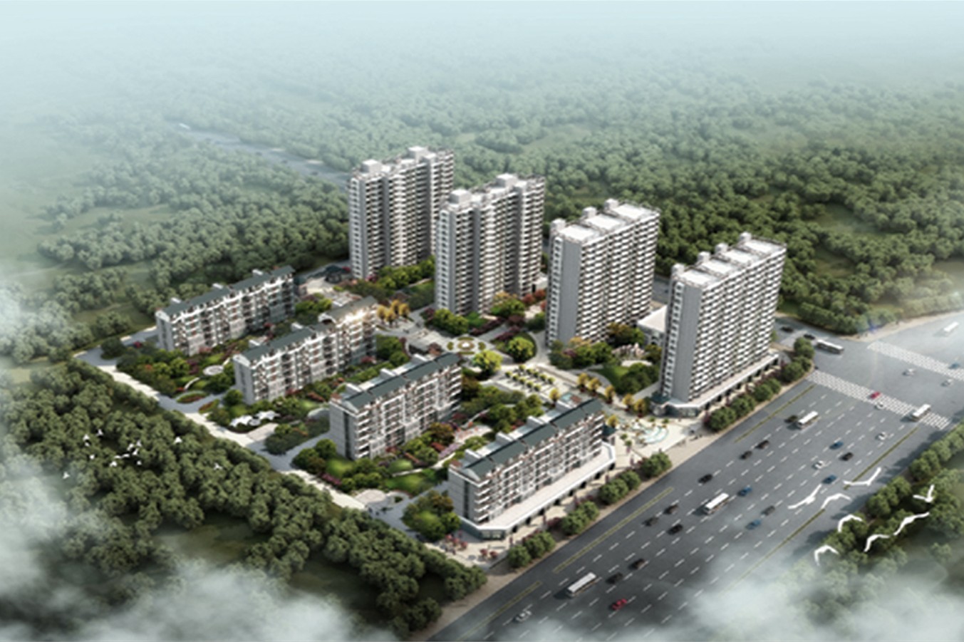 天悦花苑,设计效果图 · 居住区景观鸟瞰